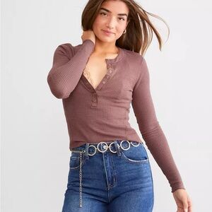 Free People One Of The Girls Thermal Henley Sz L